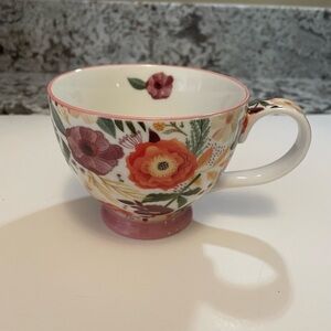 Floral Ceramic Teacup with Pink Rim